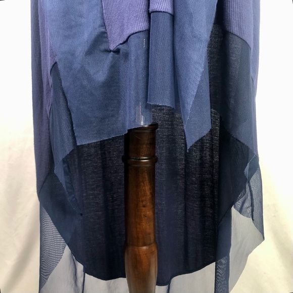 BCBGMaxAzria Cydnee dress navy blue ribbed knit jersey netting mesh high low XXS - Picture 7 of 11